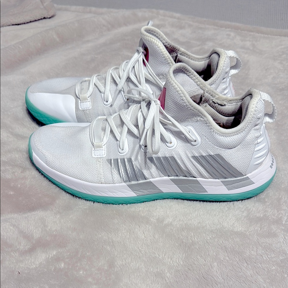 Adidas White and Silver Athletic Shoes with Mesh Design